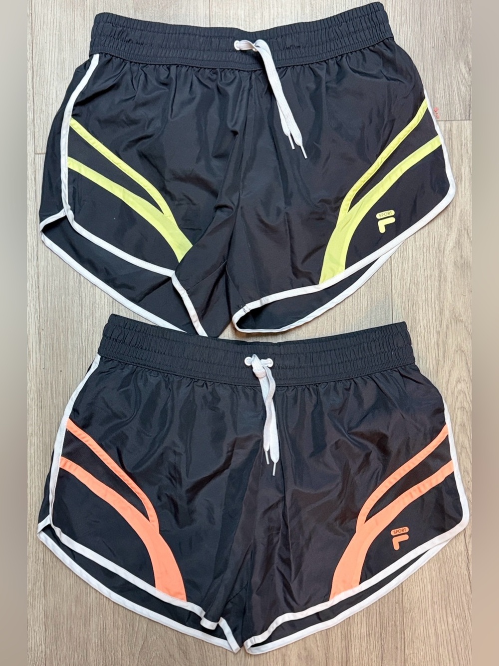 Fila Black Athletic Shorts with Neon Yellow & Coral Accents